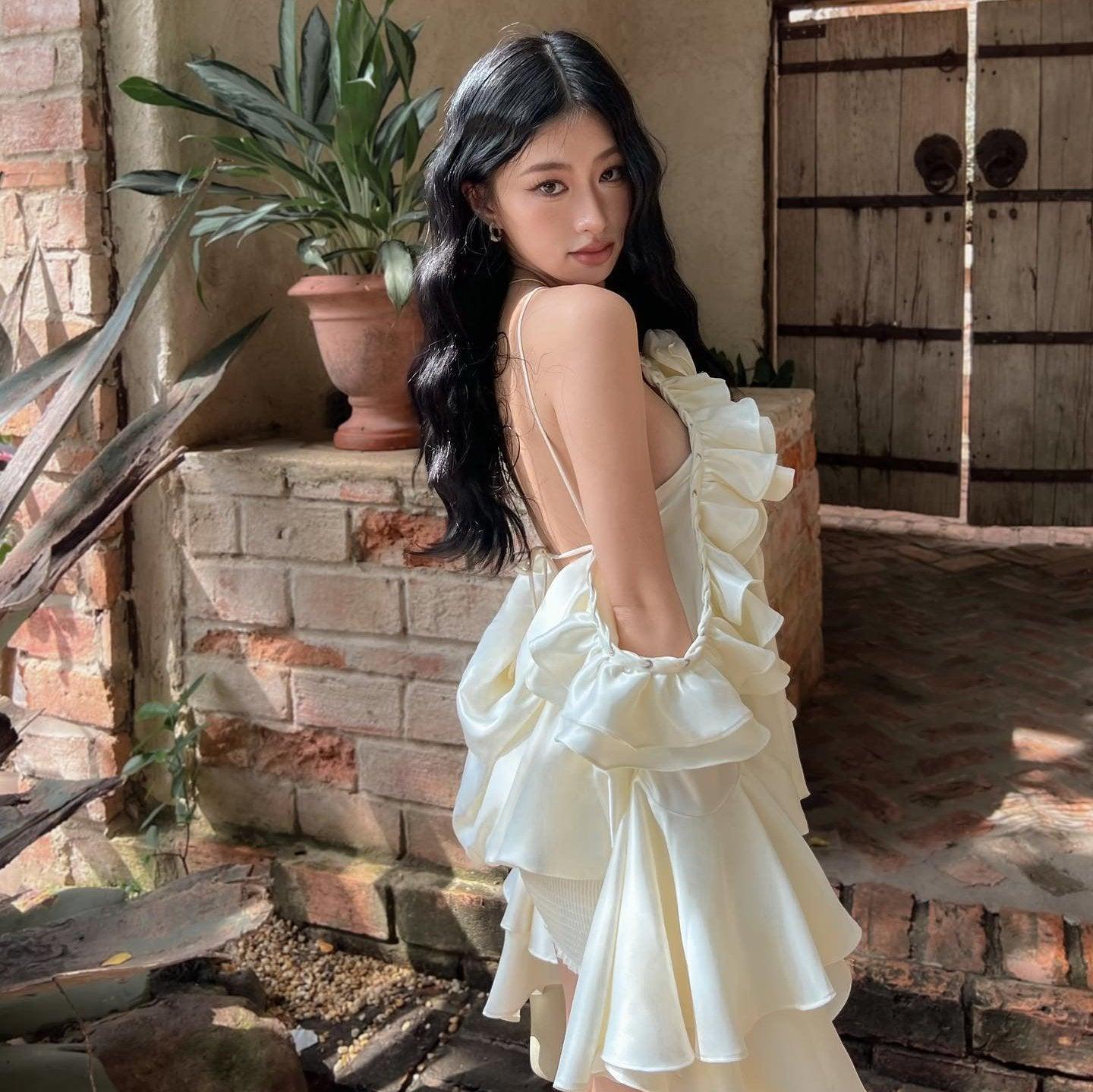 Chantel Ruffle Halter Mini Dress in Ivory | Mermaid Way Chantel Ruffle Halter Mini Dress in Ivory | Mermaid Way