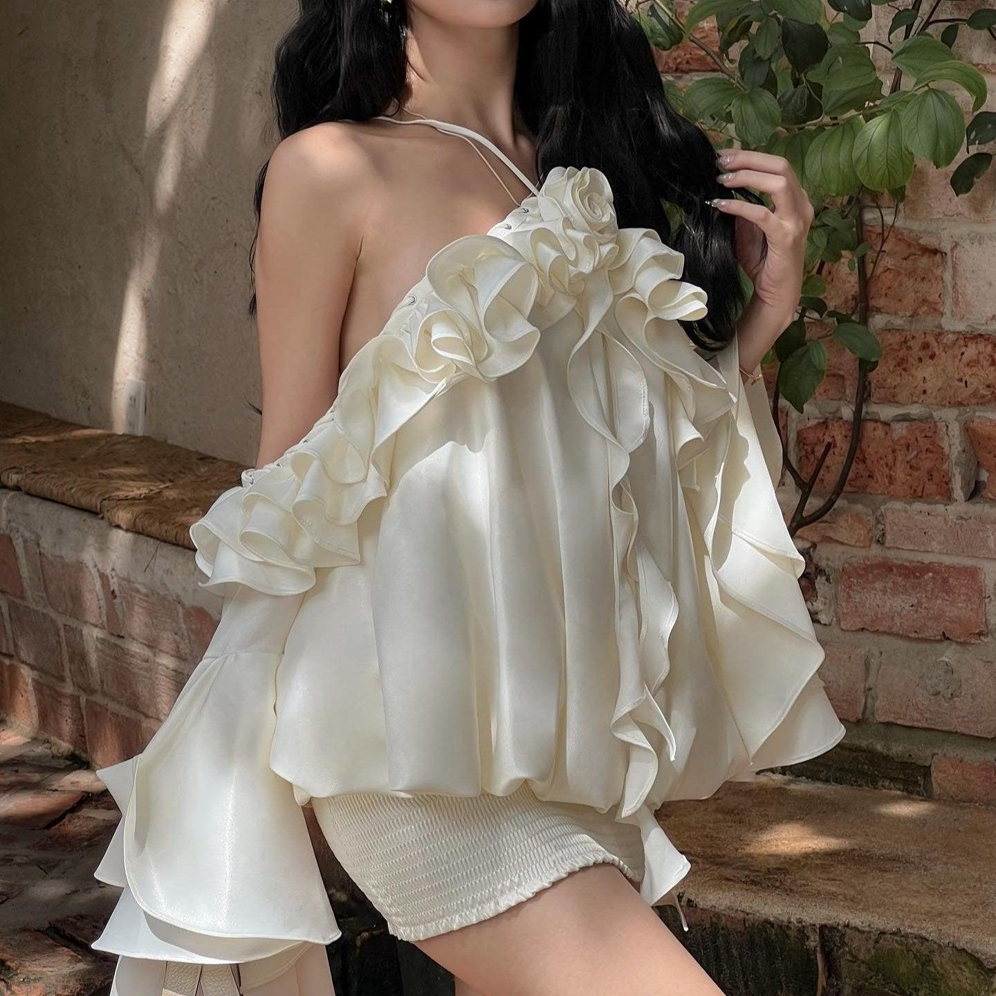 Chantel Ruffle Halter Mini Dress in Ivory | Mermaid Way Chantel Ruffle Halter Mini Dress in Ivory | Mermaid Way