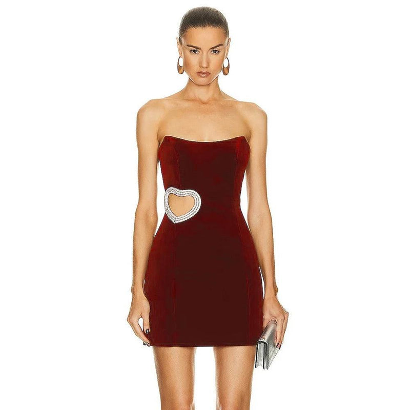 Cherry Kiss Strapless Diamond Heart Mini Dress🧜‍♀️Mermaid Way