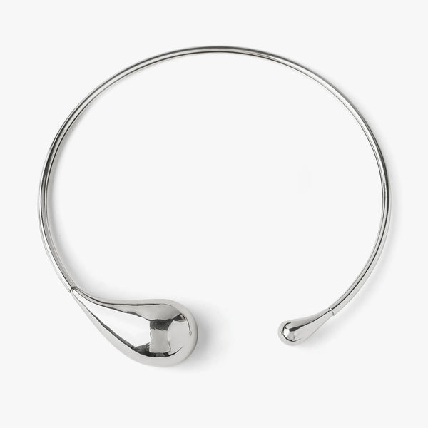 Silver open-ended choker with teardrop accents, modern accessory styling