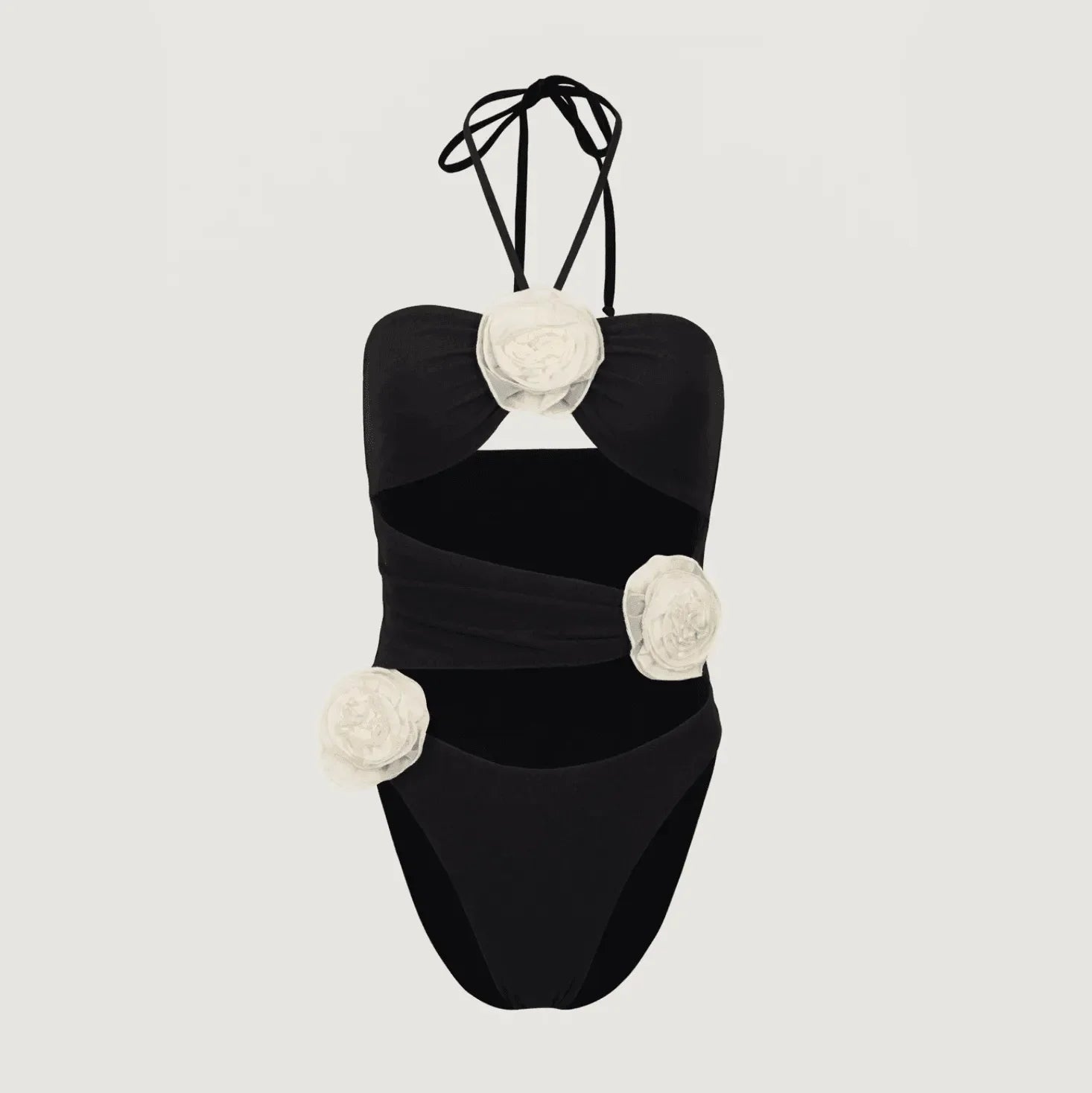Coastal Charm Rose Cutout One Piece Swimsuit - Black & White / S - Mermaid Way