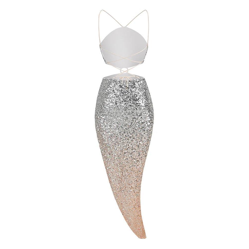 Coral Cascade Sequined Midi Dress - Silver / XS - Mermaid Way