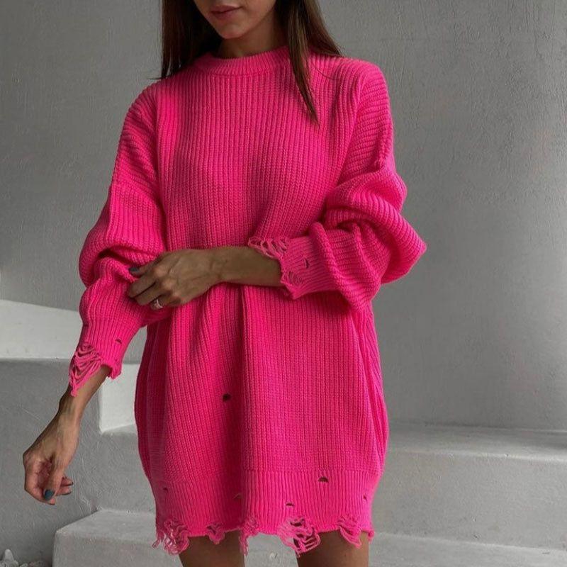 Cover Girl Broken Solid Color Loose Sweater - Hot Pink / S - Mermaid Way