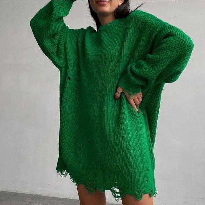 Cover Girl Broken Solid Color Loose Sweater - Green / S - Mermaid Way