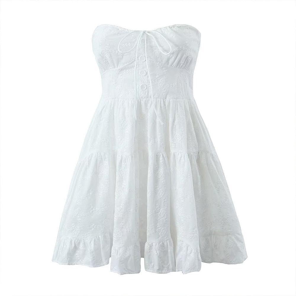 Cozy Cloud Vintage Cotton Mini Dress Mermaid Way, White / M Cozy Cloud Vintage Cotton Mini Dress Mermaid Way, White / M