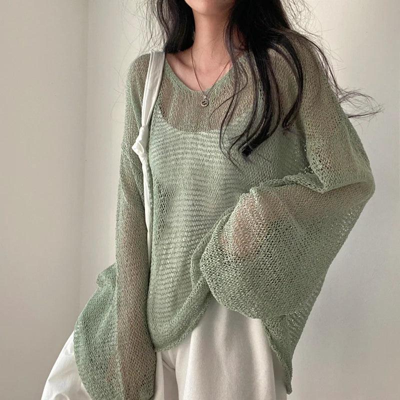 Cozy Hugs Loose Fit Knitted Top - Green / S - Mermaid Way