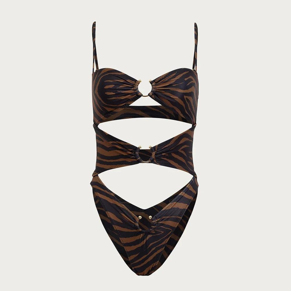 Dangerous Mika Pierced One Piece Swimsuit - Bronze Zebra / S - Mermaid Way