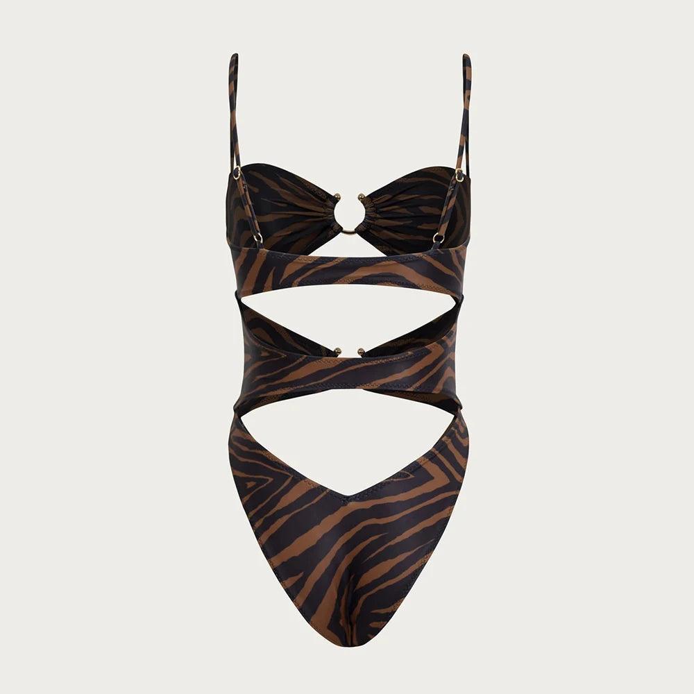 Dangerous Mika Pierced One Piece Swimsuit - Bronze Zebra / S - Mermaid Way