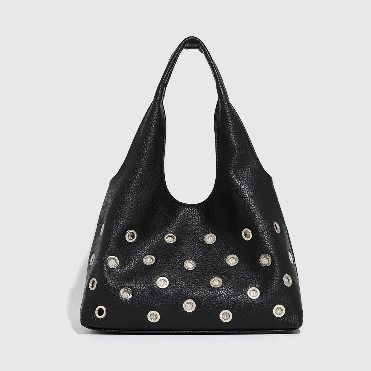 超希少✨BALLY Studded Leather Shoulder Bag Dark Orbit Leather Rivet Shoulder Bag - Edgy Black Handbag