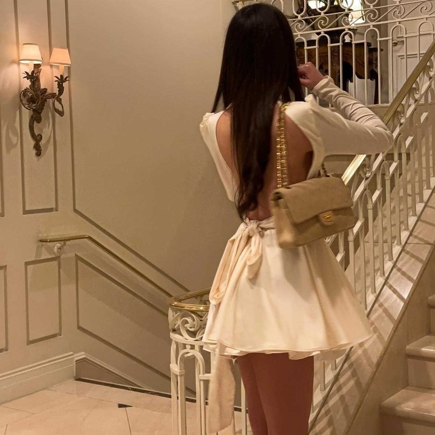 Date In Paris Satin Bow Mini Dress - Elegant Ivory Style Date In Paris Satin Bow Mini Dress - Elegant Ivory Style