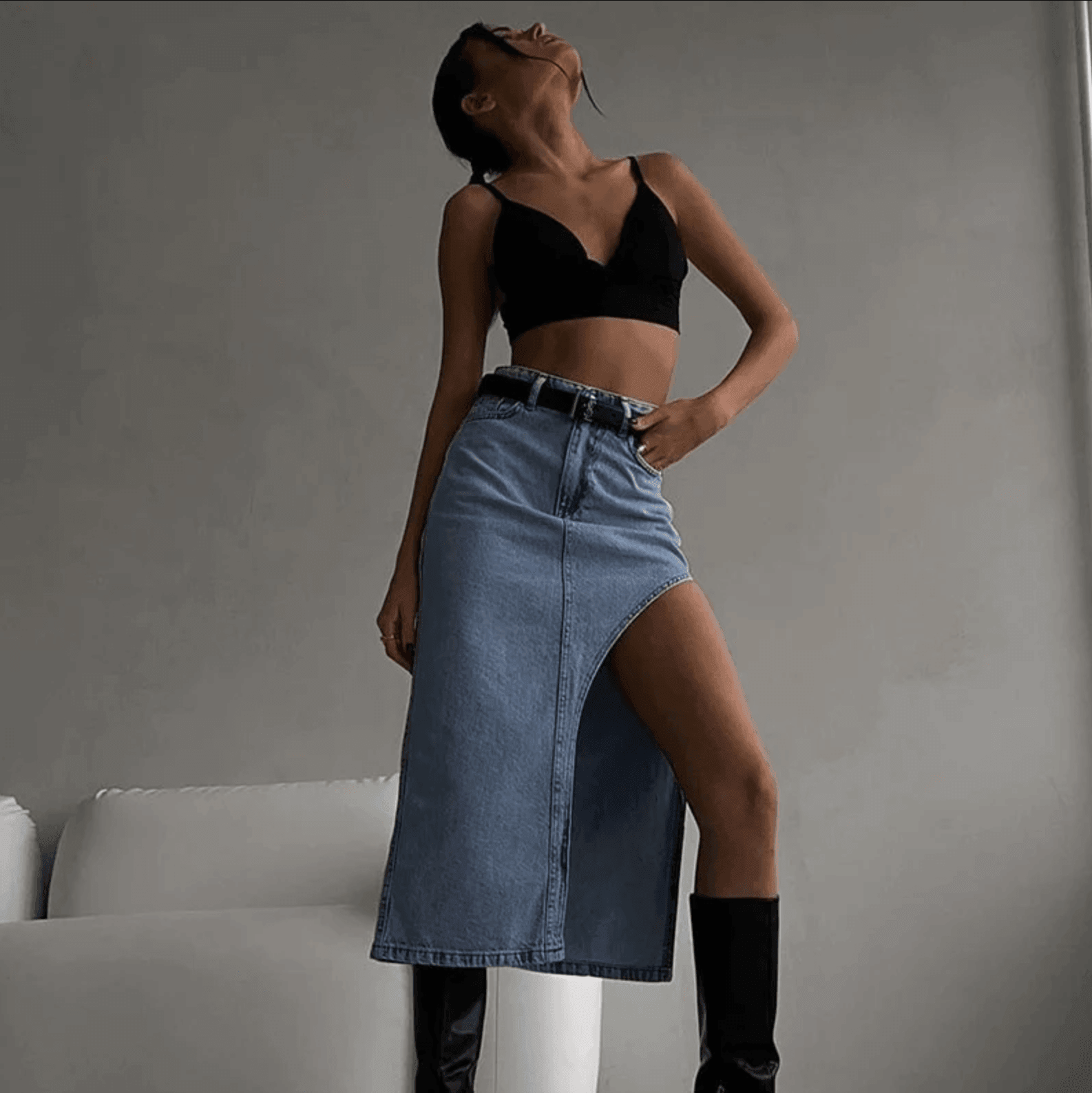 Denim Dreamz High Waist Slit Midi Skirt - Denim / S - Mermaid Way