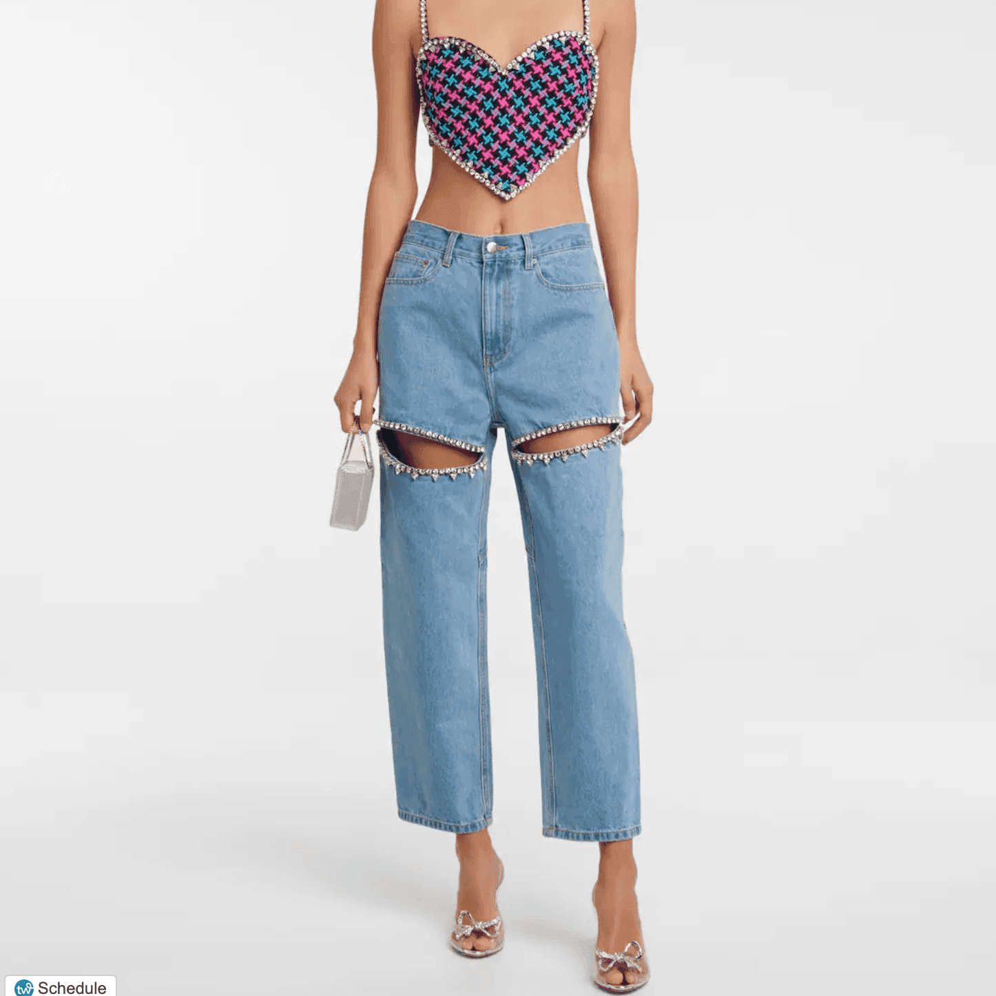 Disco Darling Embellished Cutout High-Rise Jeans - Denim / XS - Mermaid Way