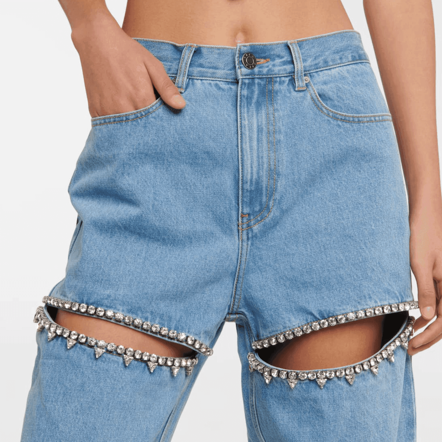 Disco Darling Embellished Cutout High-Rise Jeans - Denim / XS - Mermaid Way