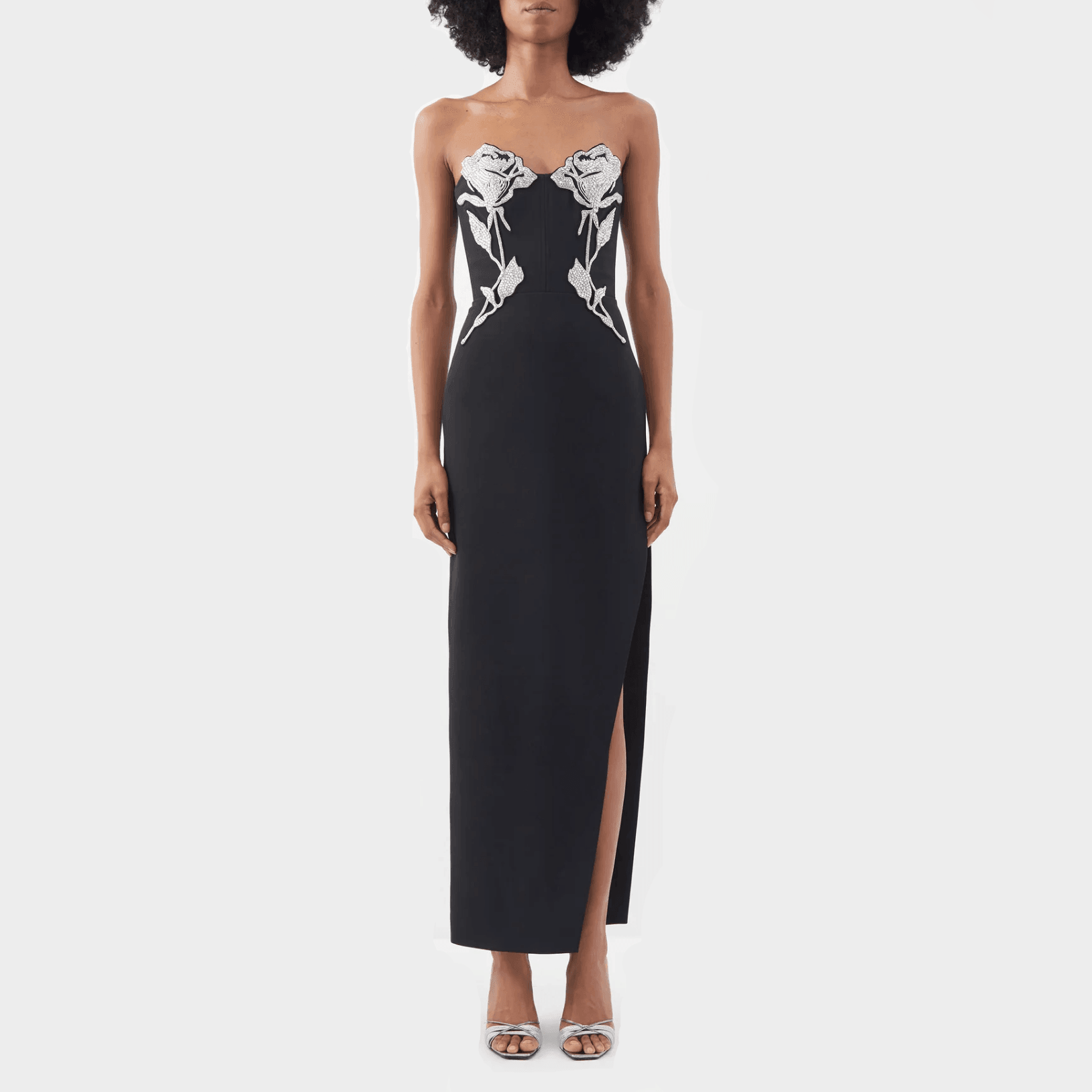 Dolled Up Crystal Rose Embroidered Maxi Dress - Black / XS - Mermaid Way