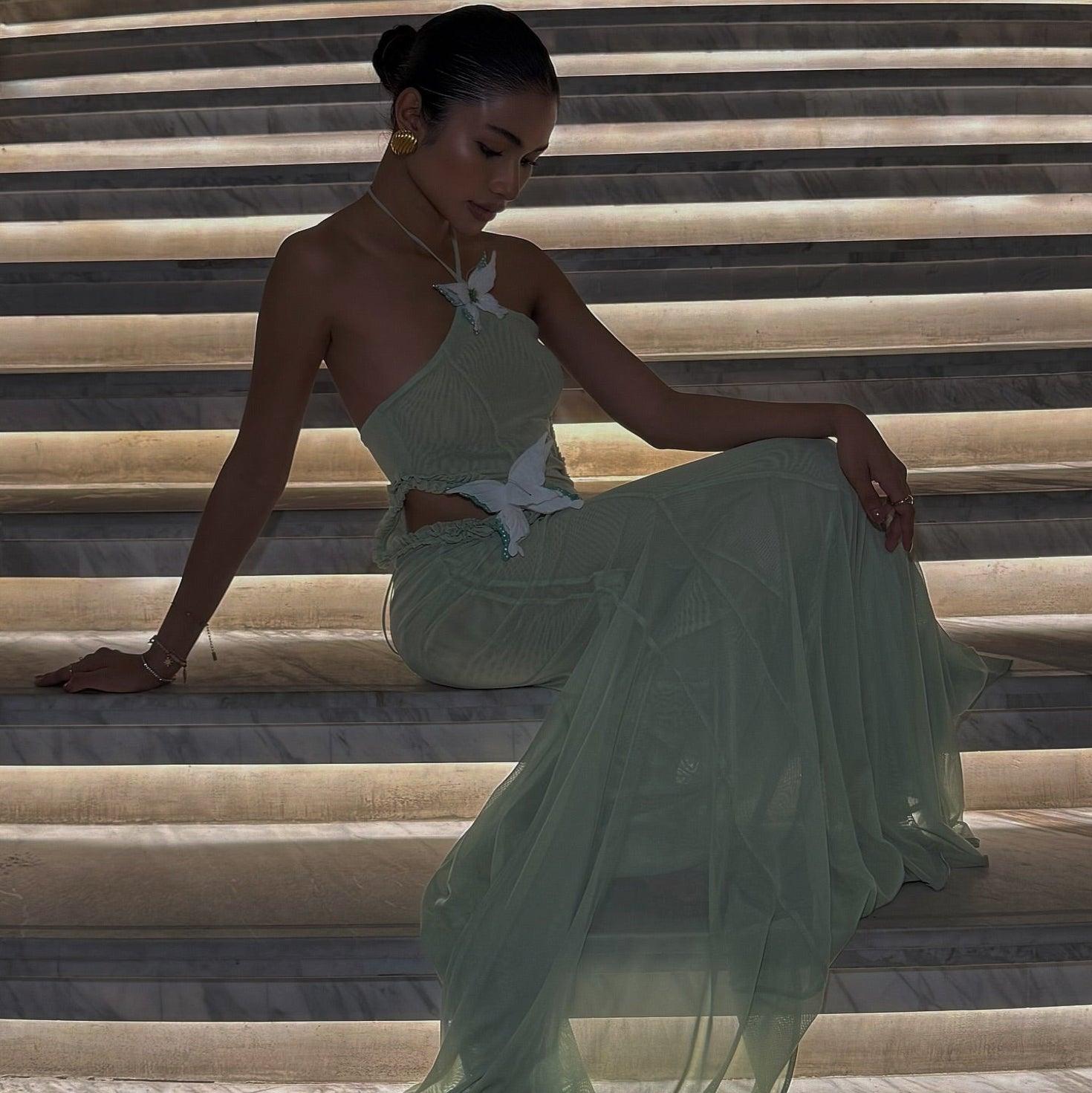 Butterfly Halter Light Green Maxi Dress - Mermaid Way Butterfly Halter Light Green Maxi Dress - Mermaid Way
