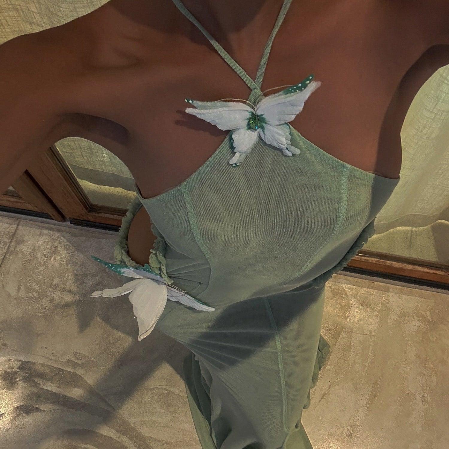 Butterfly Halter Light Green Maxi Dress - Mermaid Way M Butterfly Halter Light Green Maxi Dress - Mermaid Way M