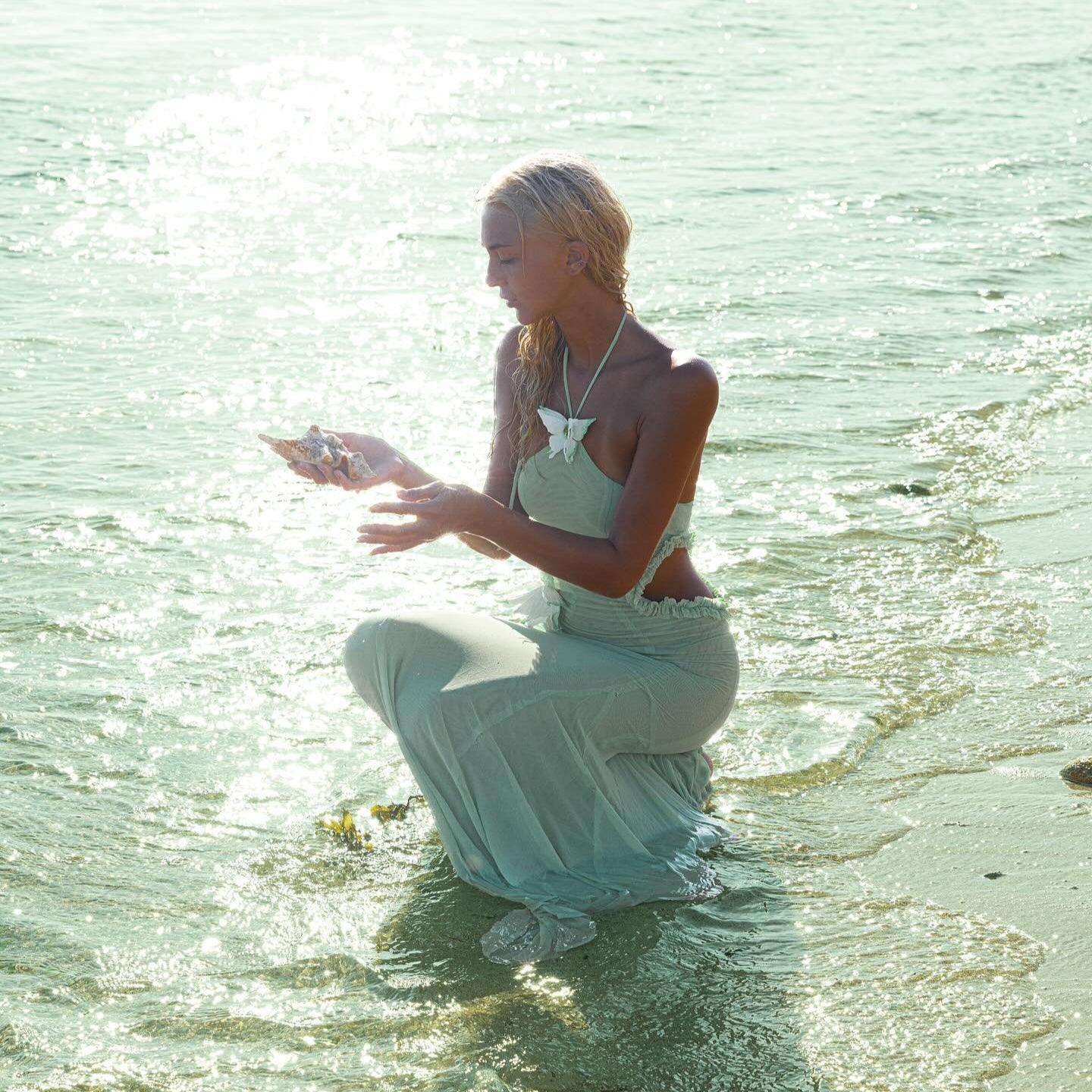 Butterfly Halter Light Green Maxi Dress - Mermaid Way M Butterfly Halter Light Green Maxi Dress - Mermaid Way M