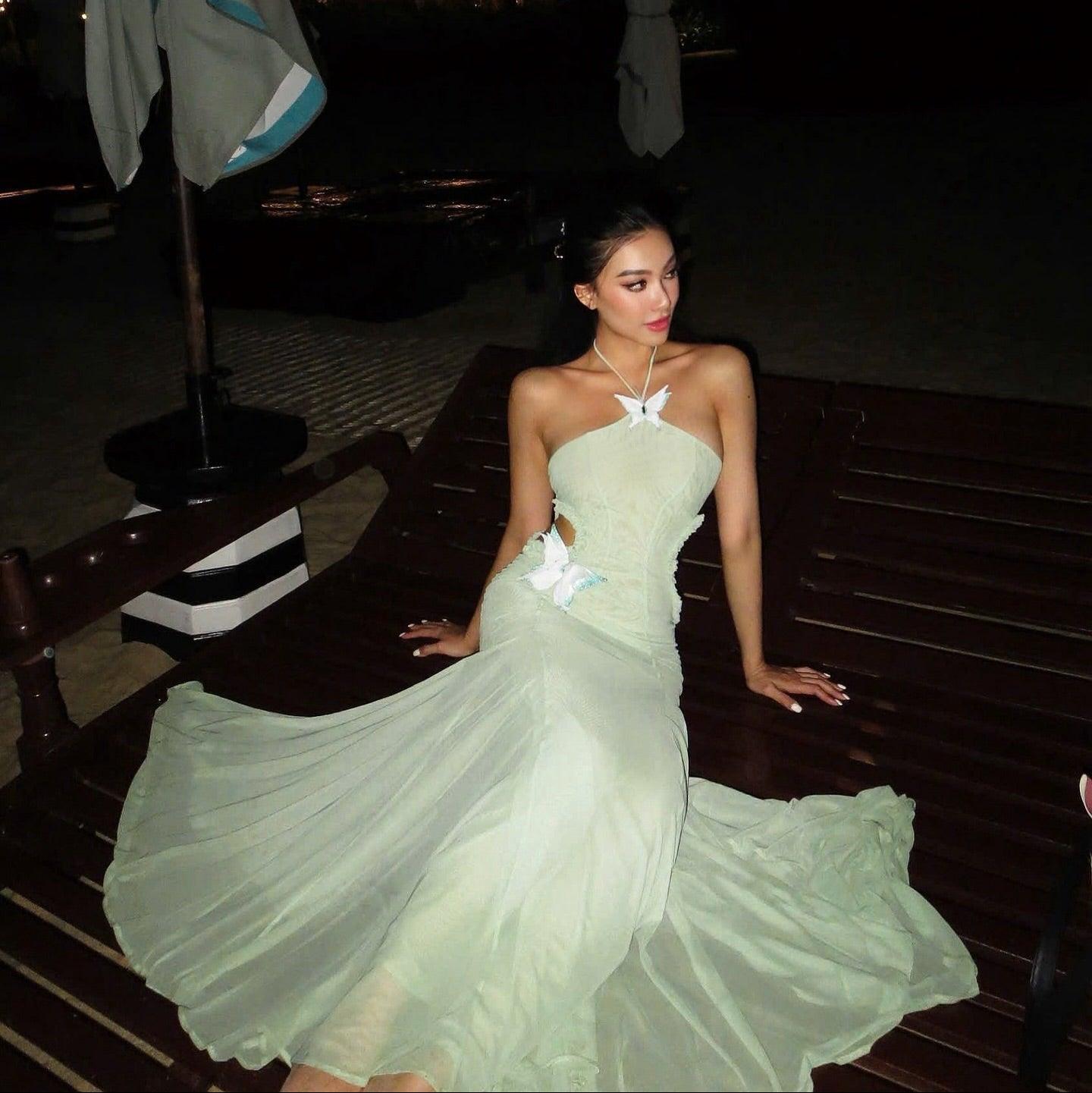 Butterfly Halter Light Green Maxi Dress - Mermaid Way M Butterfly Halter Light Green Maxi Dress - Mermaid Way M