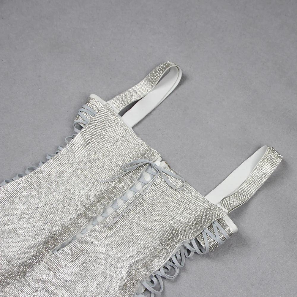Dreamy Diamond Sleeveless Lace Up Mini Dress in Silver Dreamy Diamond Sleeveless Lace Up Mini Dress in Silver