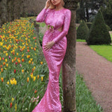 First Kiss Long Sleeve Cutout Sequin Maxi Dress - Dresses - Mermaid Way