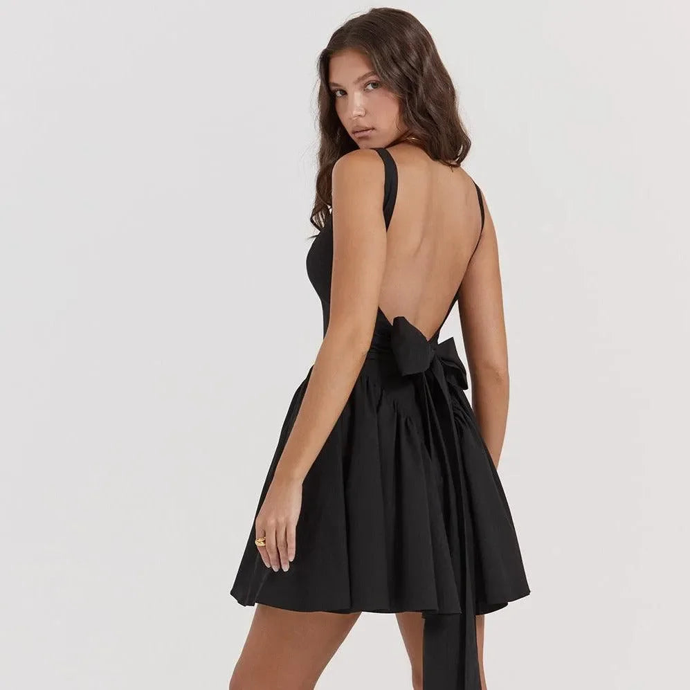 Black Bow-Detail Mini Dress - Playful Elegance for Evenings Xs Black Bow-Detail Mini Dress - Playful Elegance for Evenings Xs