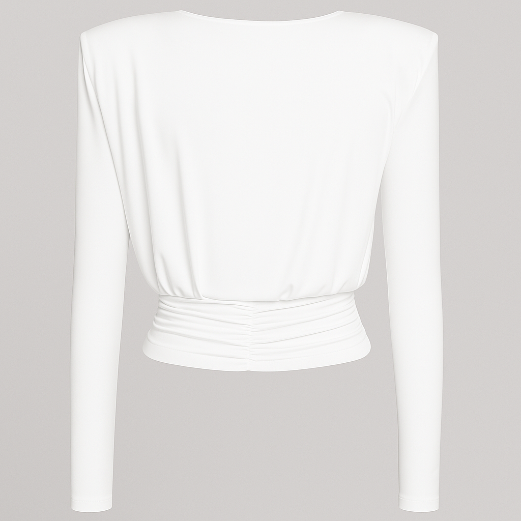 Esme Draped Neck Padded Shoulder Blouse Mermaid Way