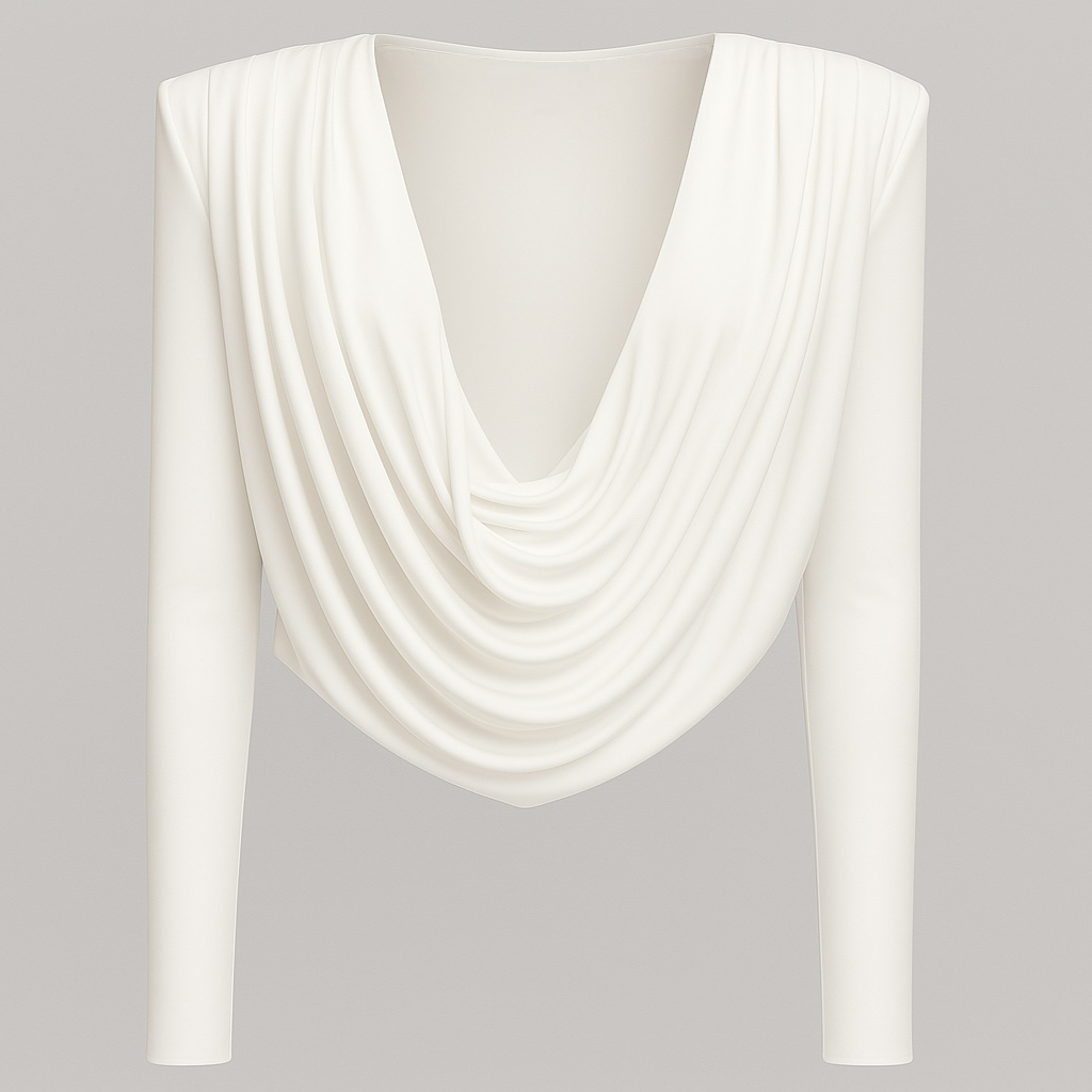 Esme Draped Neck Padded Shoulder Blouse Mermaid Way