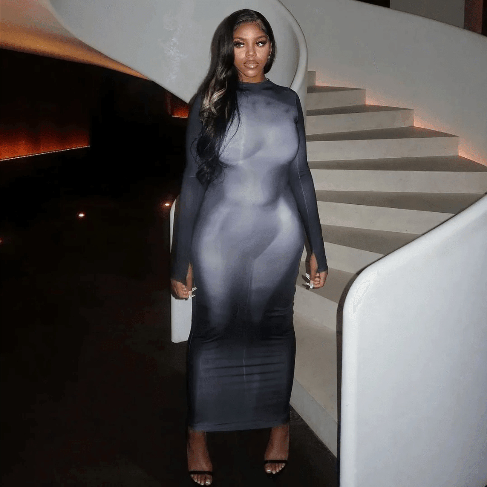 Express Yourself Long Sleeve Bodycon Maxi Dress - Dark Blue Express Yourself Long Sleeve Bodycon Maxi Dress - Dark Blue