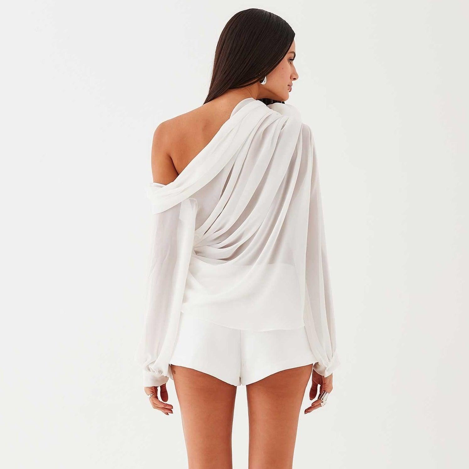 Fab-u-la’s Asymmetrical Draped Blouse - Champagne / S - Mermaid Way