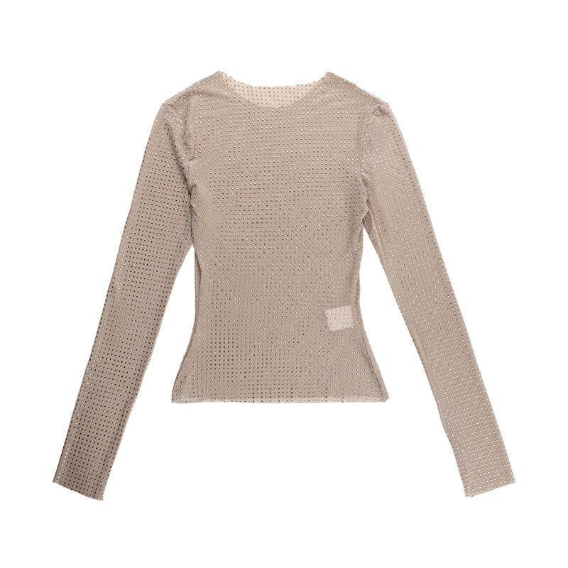 Feel The Passion Long Sleeved Crystal Top - Beige / S - Mermaid Way