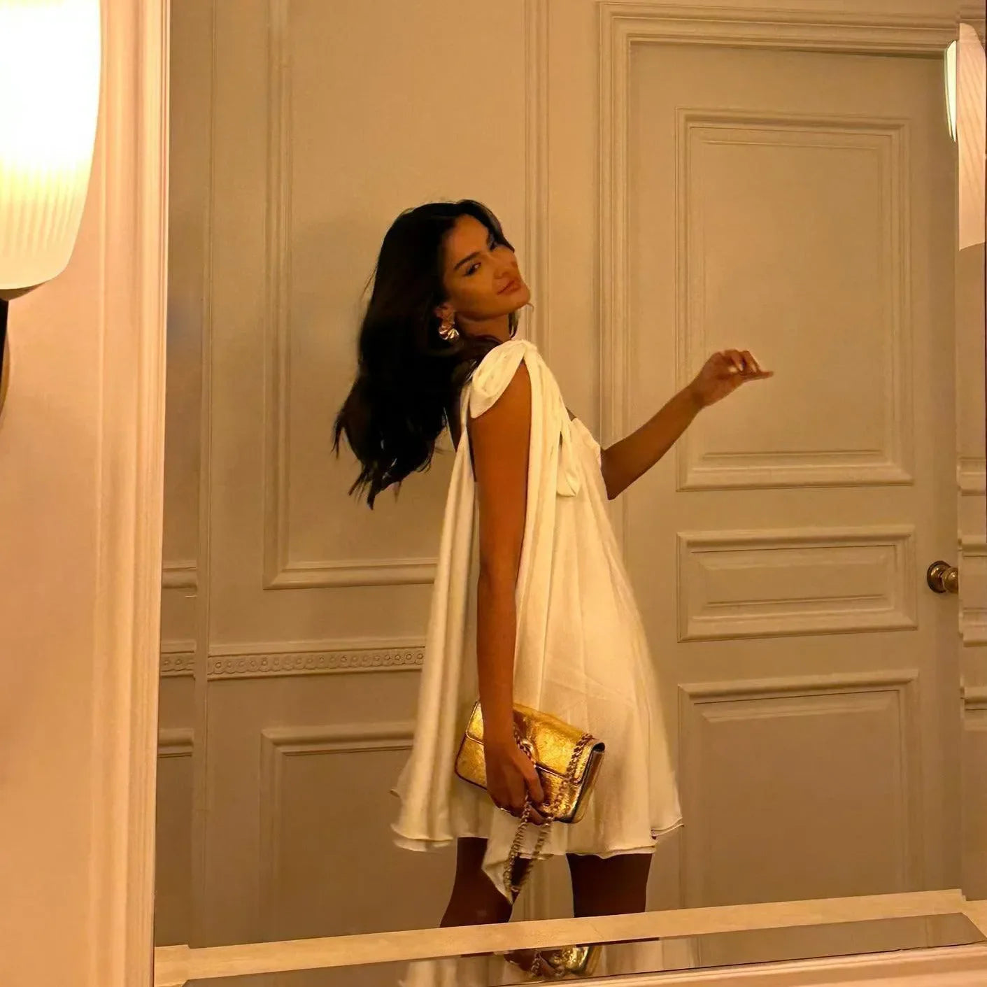 One Shoulder Swing Mini Dress in White - Elegant Silhouette One Shoulder Swing Mini Dress in White - Elegant Silhouette