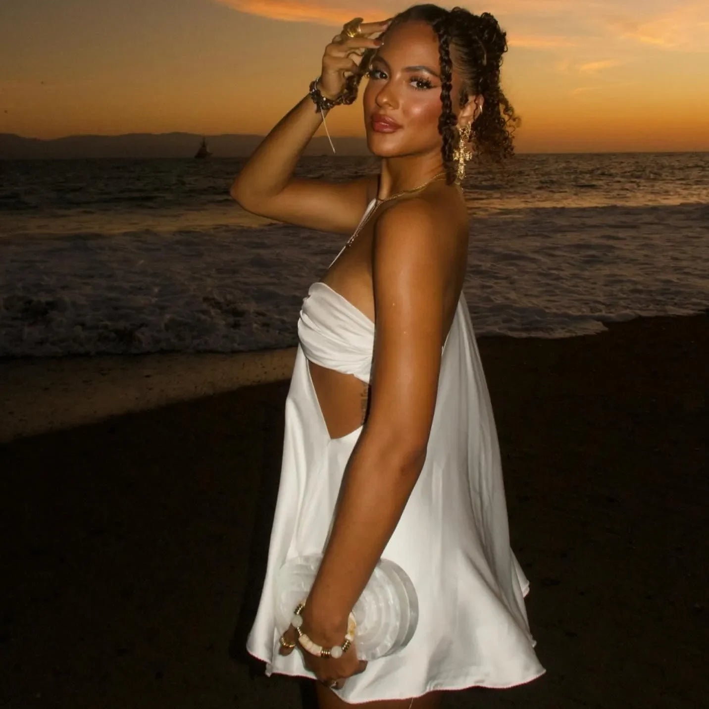 One Shoulder Swing Mini Dress in White - Elegant Silhouette One Shoulder Swing Mini Dress in White - Elegant Silhouette