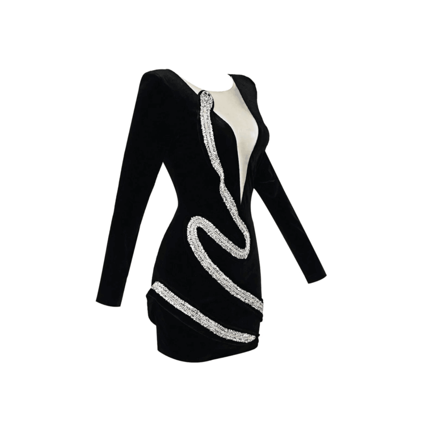 Feverish Kiss Velvet Mini Dress with Diamond Snake Detail Feverish Kiss Velvet Mini Dress with Diamond Snake Detail