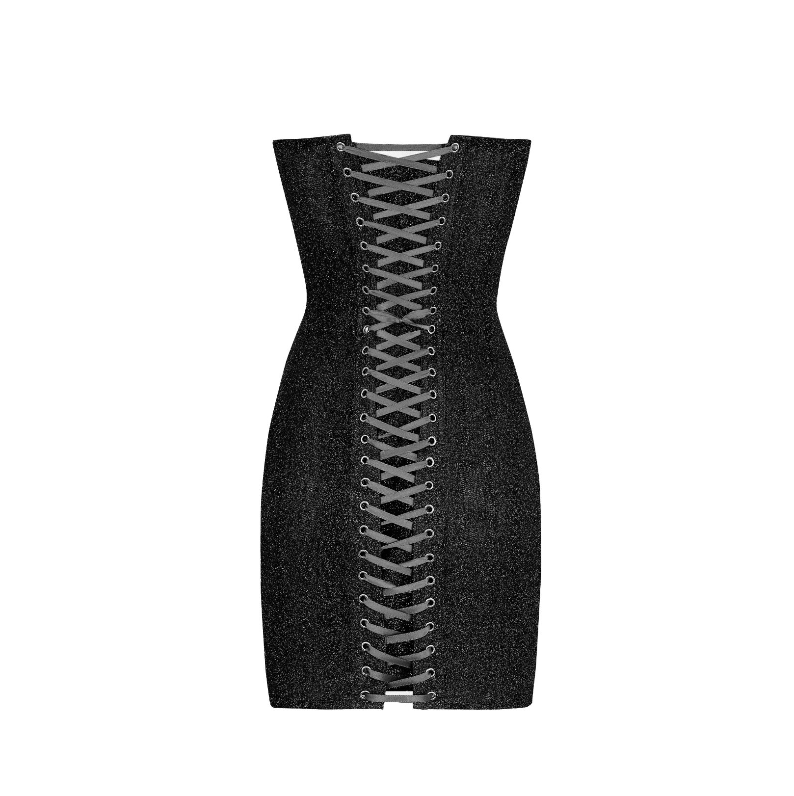 Black lace-up bodycon mini dress, edgy night-out style