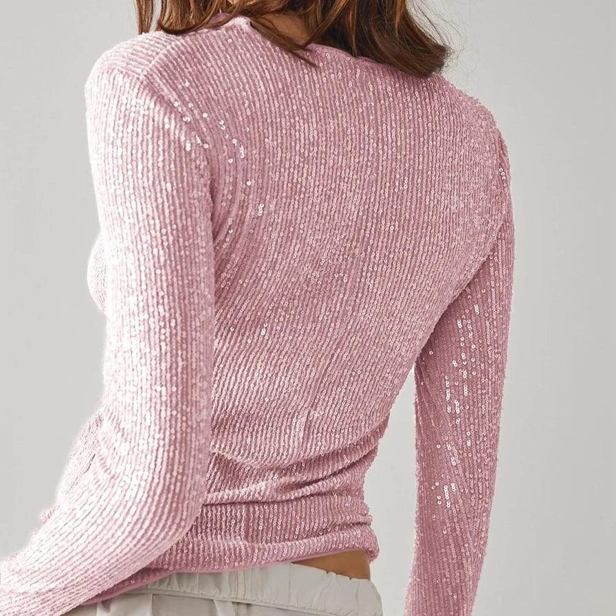 Flashback Sequined Long Sleeve Top - Pink / S - Mermaid Way