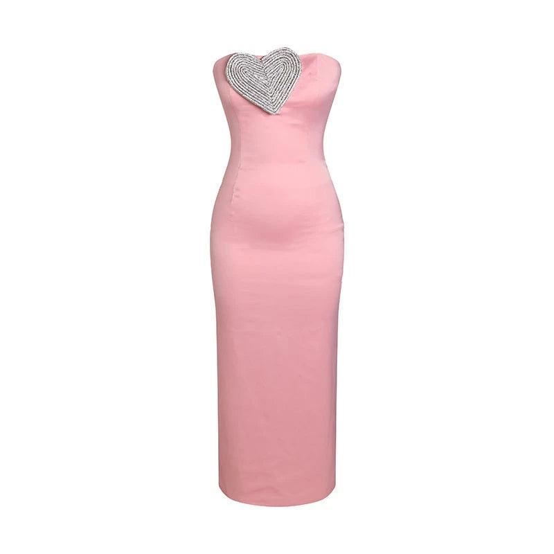 For Lovers Only Crystal Heart Maxi Dress - Pink / XS - Mermaid Way