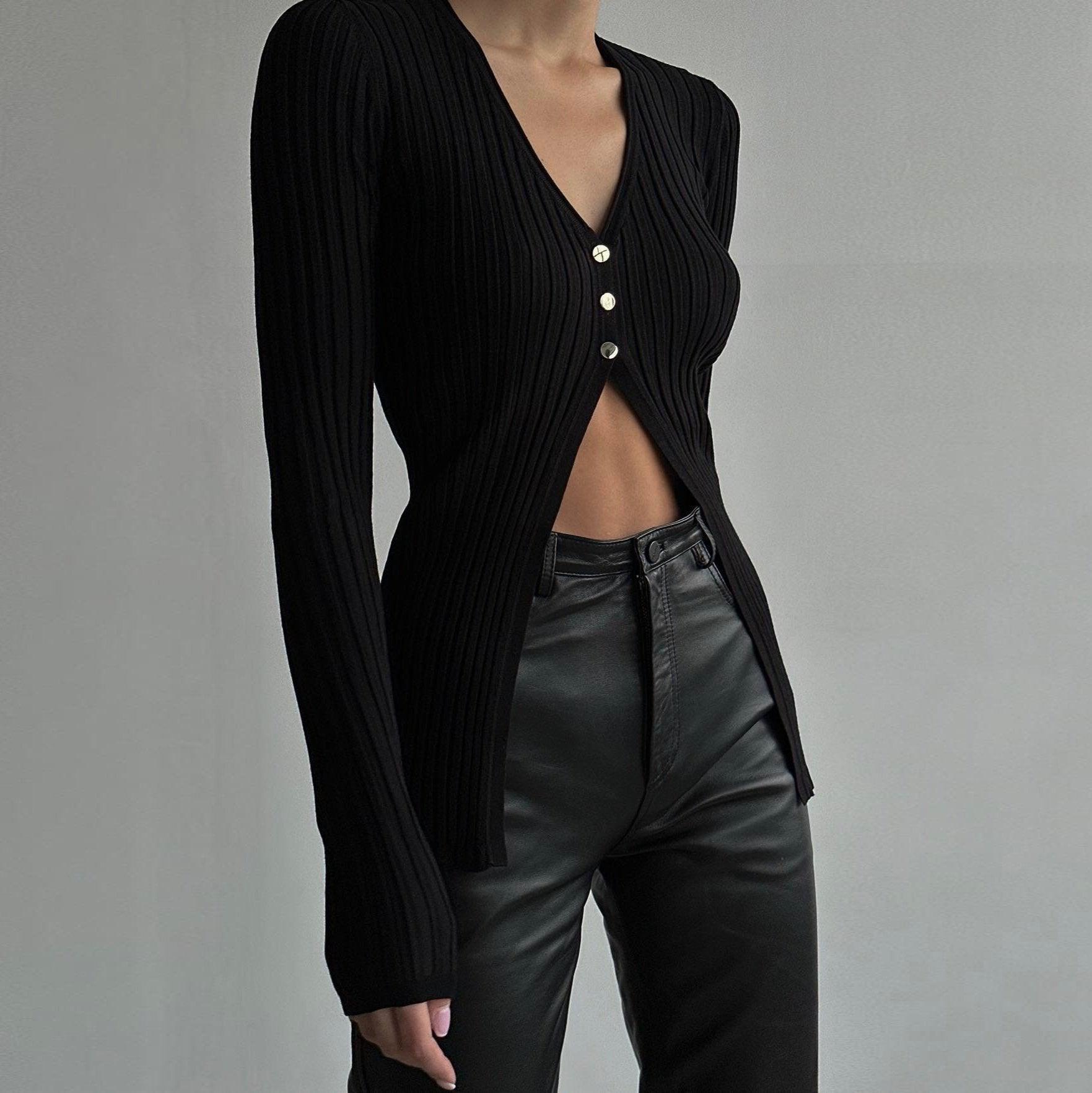 Found Love Ribbed Long Sleeve Top - Black / S - Mermaid Way