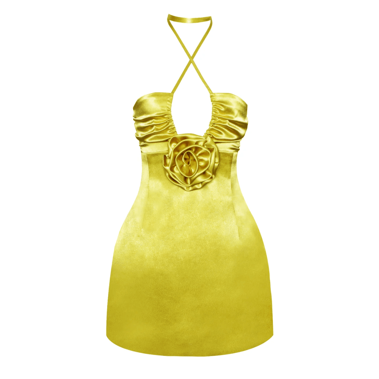 Golden Delight Satin Halter Neck Mini Dress in Gold Gold / L Golden Delight Satin Halter Neck Mini Dress in Gold Gold / L