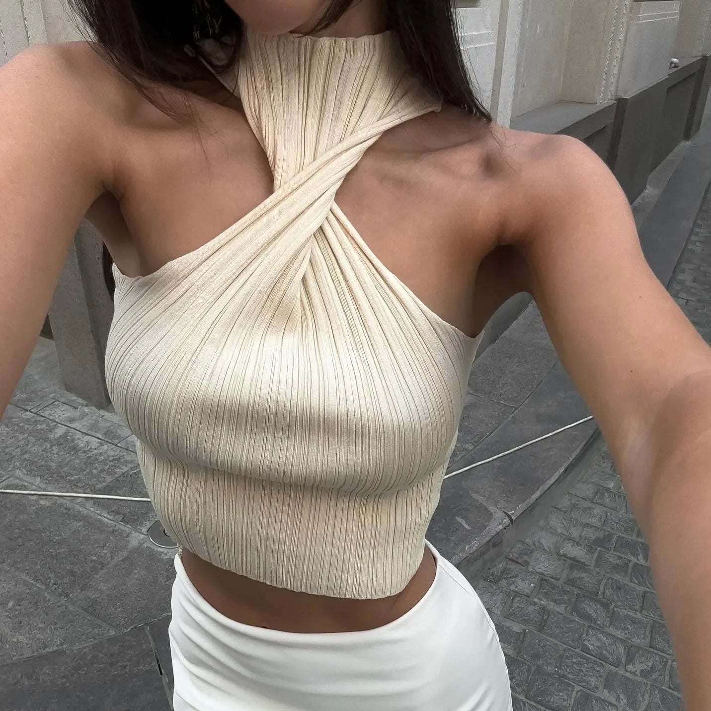Heartbeat Ribbed Twisted Crop Top - Ivory / S - Mermaid Way