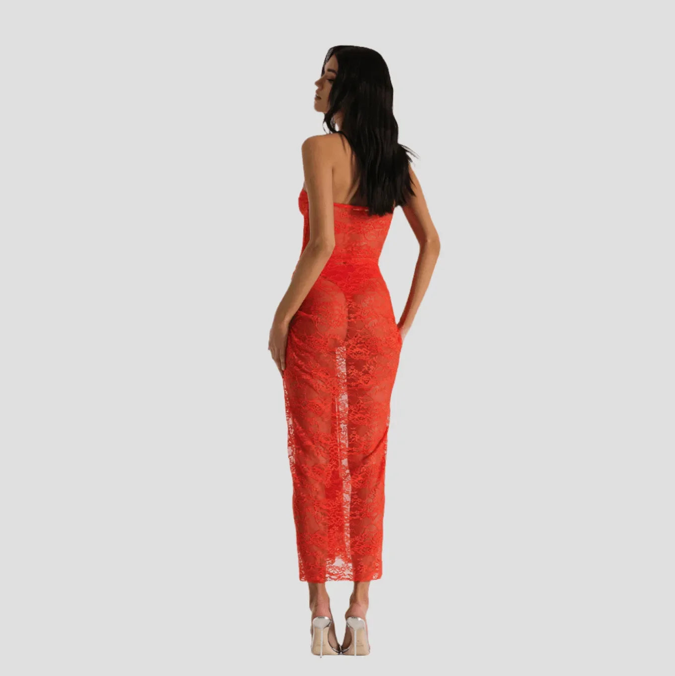 Her Figure Strapless Lace Maxi Dress - Orange / S - Mermaid Way