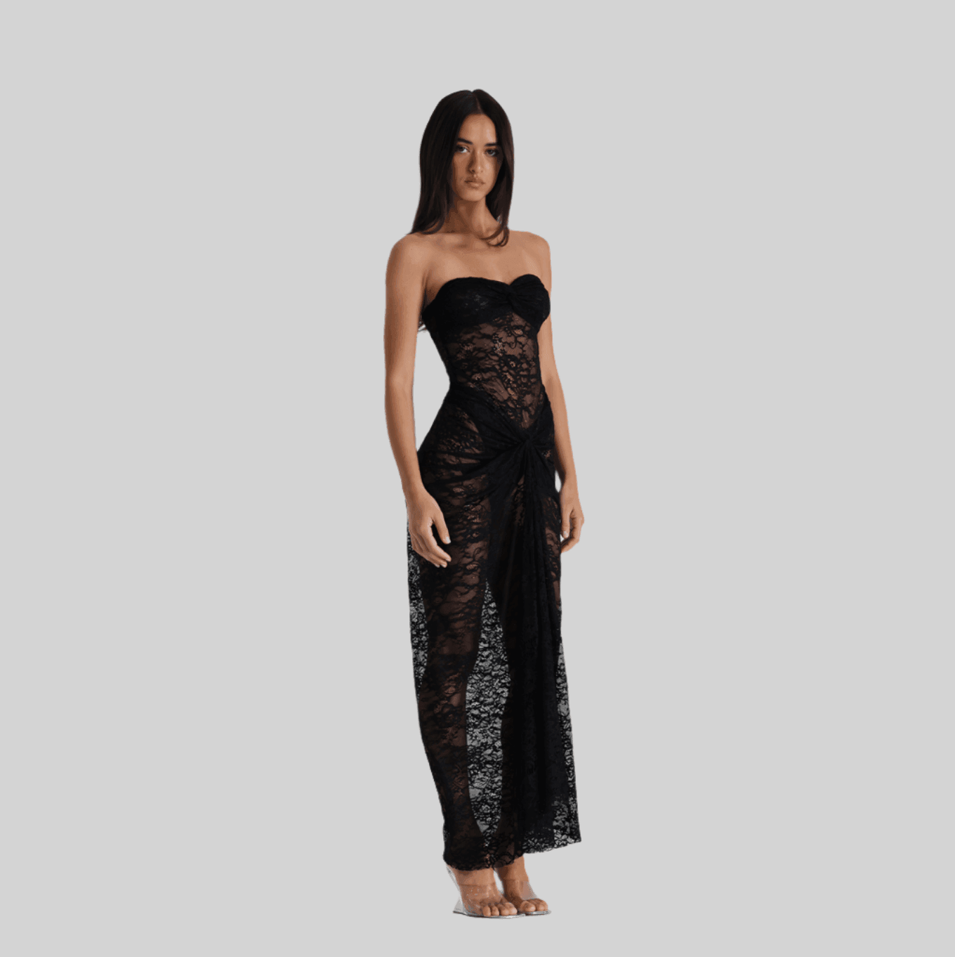 Her Figure Strapless Lace Maxi Dress - Black / S - Mermaid Way