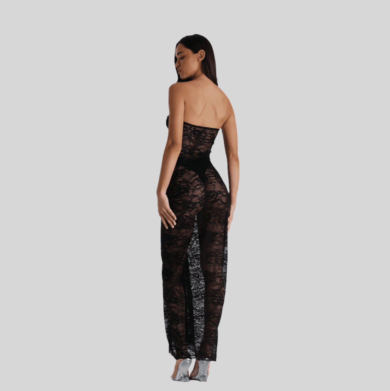 Her Figure Strapless Lace Maxi Dress - Black / S - Mermaid Way