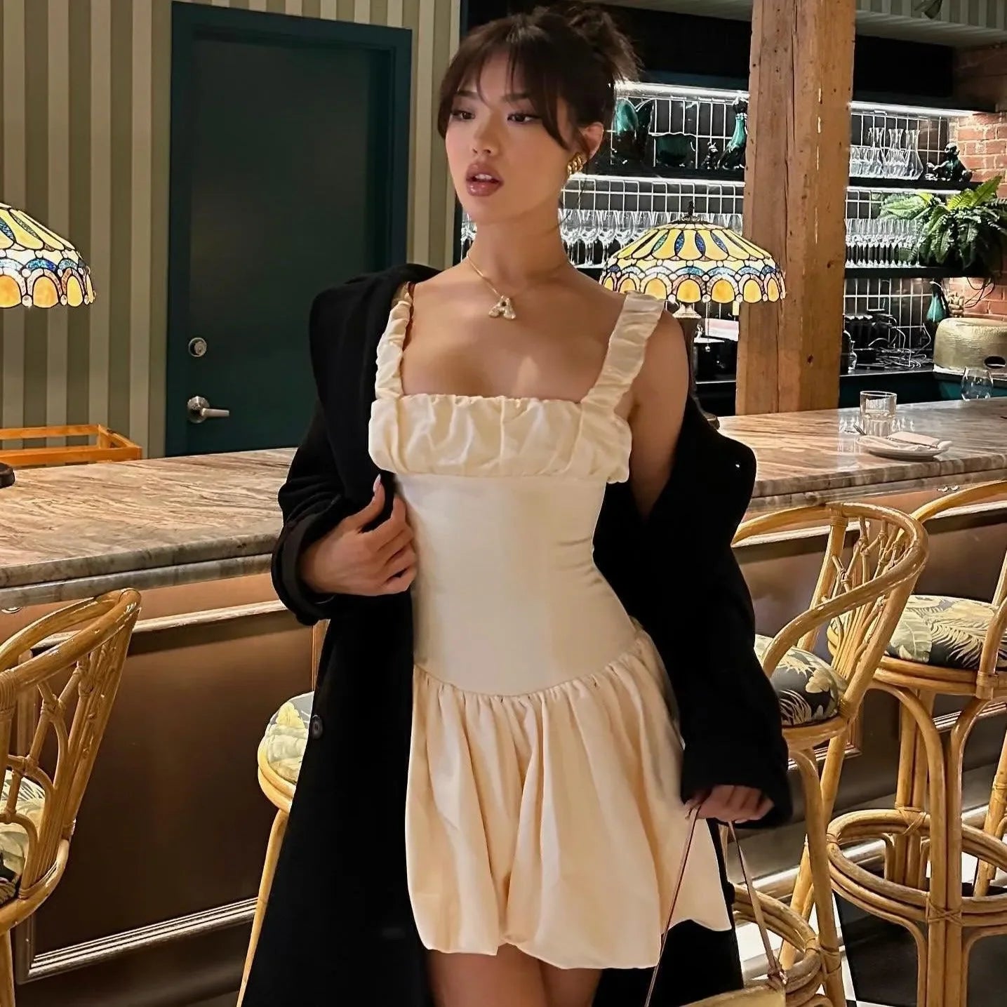 His Prettiest Problem Satin Bubble Hem Mini Dress Mermaid Way Black / L His Prettiest Problem Satin Bubble Hem Mini Dress Mermaid Way Black / L