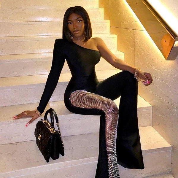 Combinaison (jumpsuit) A. Byers Femme Sans Manches - Taille S, Noir à Paillettes, Occasion Excellent état