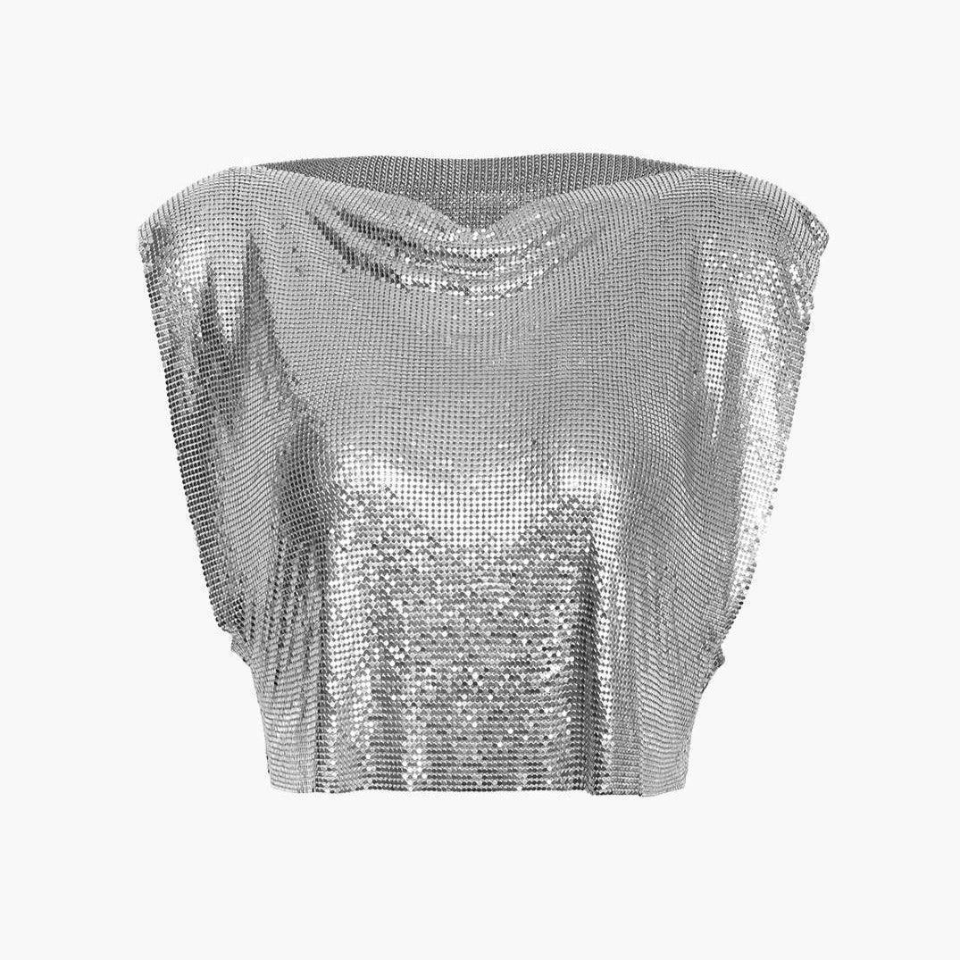 Hot Date Chainmail Cowl Neck Tank Top - Silver / S - Mermaid Way