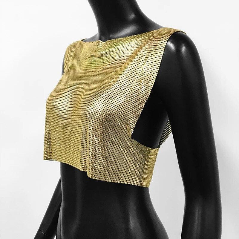 Hot Date Chainmail Cowl Neck Tank Top - Gold / S - Mermaid Way