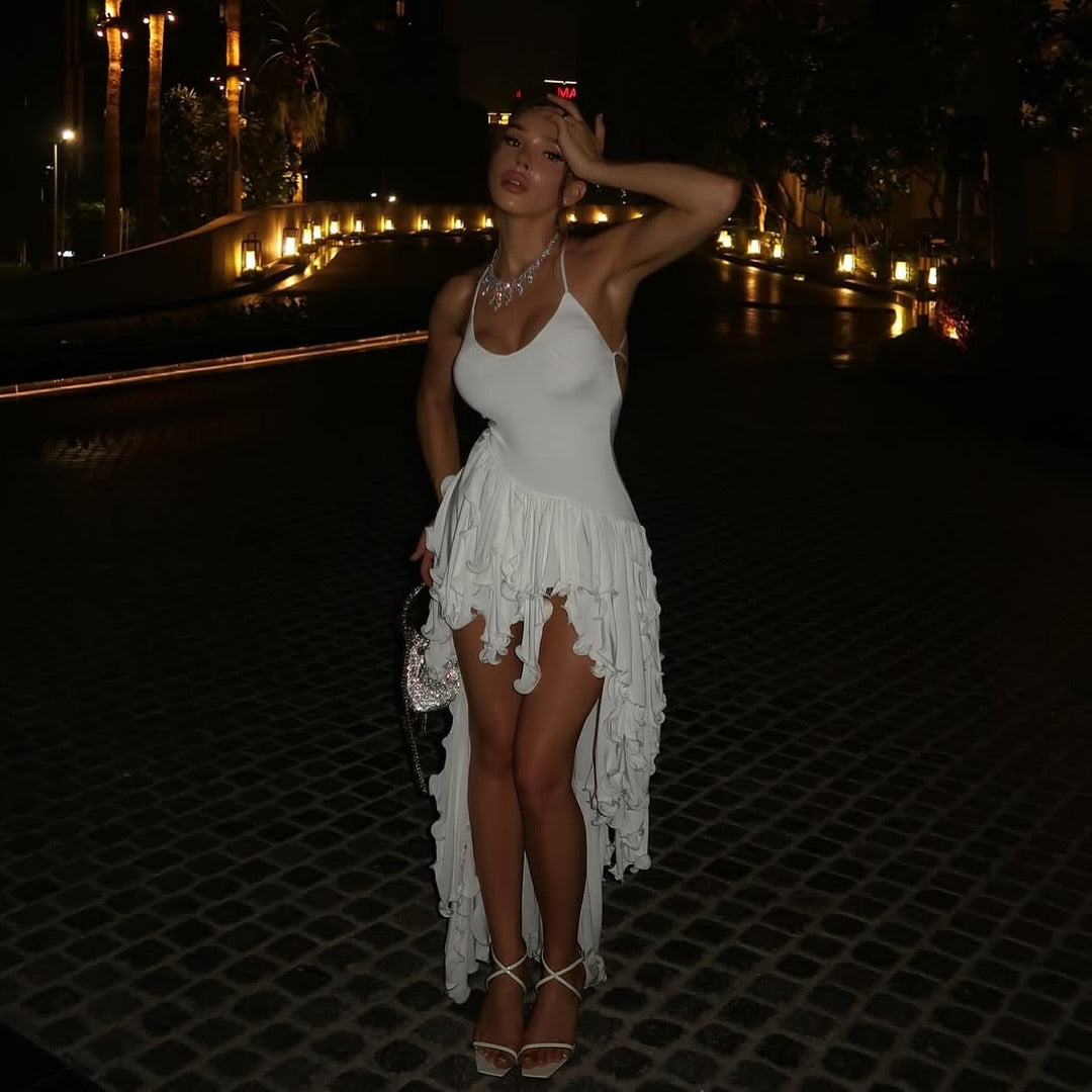 Hot Girl Ruffled Midi Dress - White / S - Mermaid Way