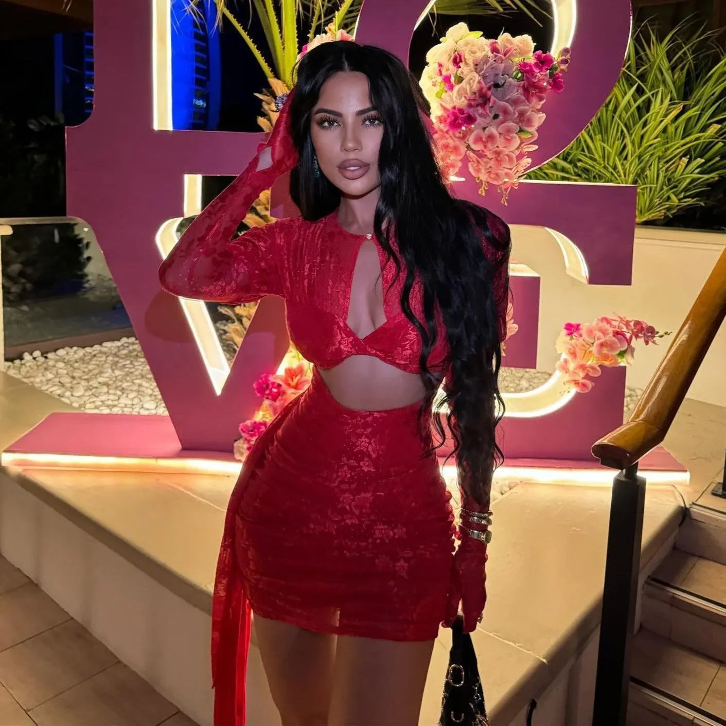Red White Women Long Sleeve Sexy Lace Draped Bodycon Mini Dress Gloves Nightclub Party Celebrate Birthday Dress Red / S Red White Women Long Sleeve Sexy Lace Draped Bodycon Mini Dress Gloves Nightclub Party Celebrate Birthday Dress Red / S