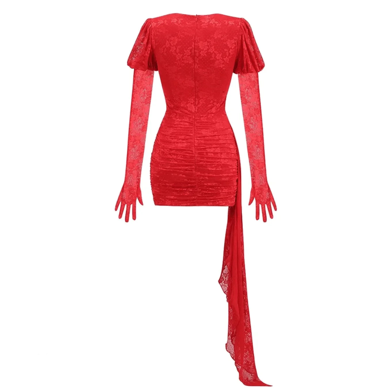 Red White Women Long Sleeve Sexy Lace Draped Bodycon Mini Dress Gloves Nightclub Party Celebrate Birthday Dress Red / L Red White Women Long Sleeve Sexy Lace Draped Bodycon Mini Dress Gloves Nightclub Party Celebrate Birthday Dress Red / L