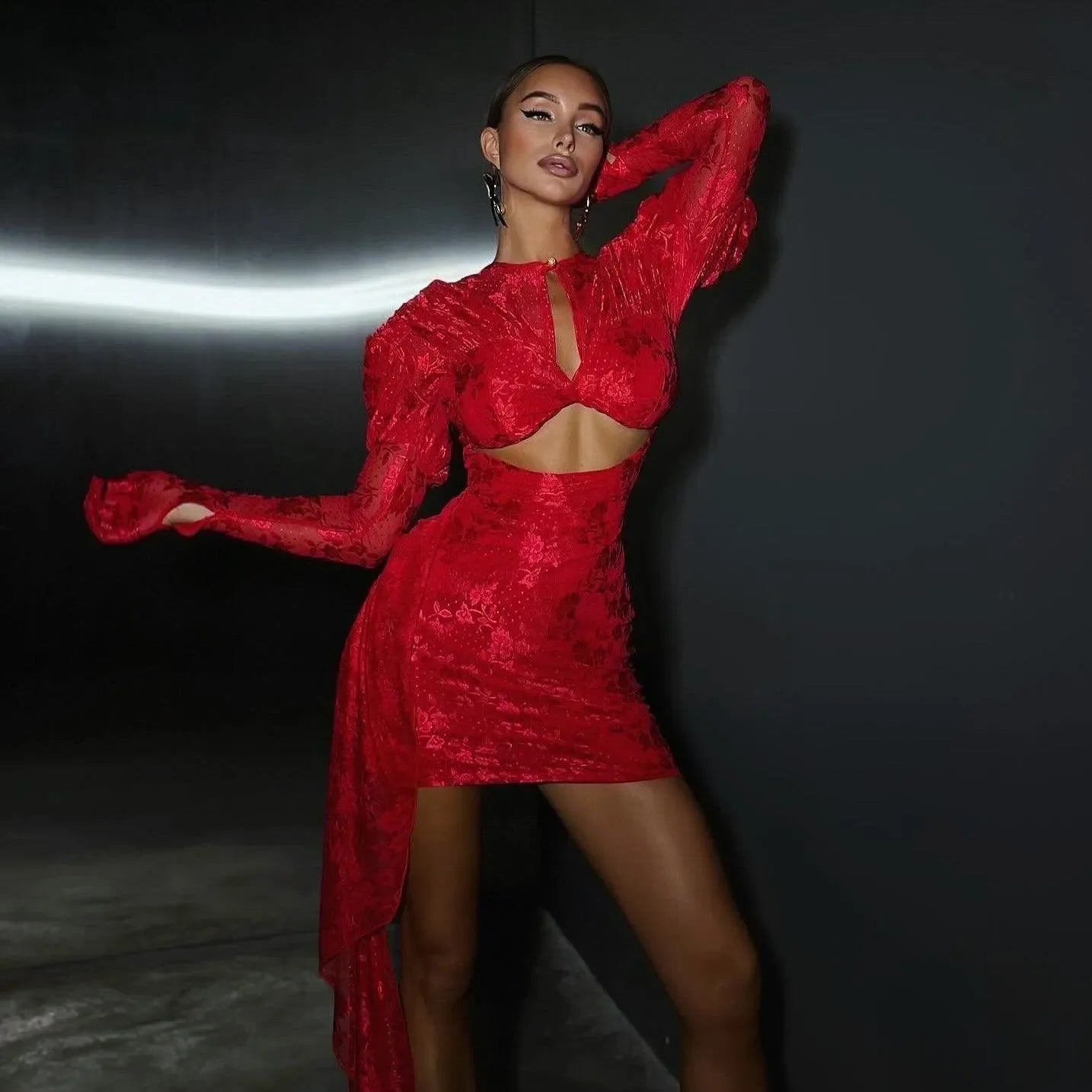 I Am A Poisonous Draped Mini Dress With Gloves - Red / XS - Mermaid Way